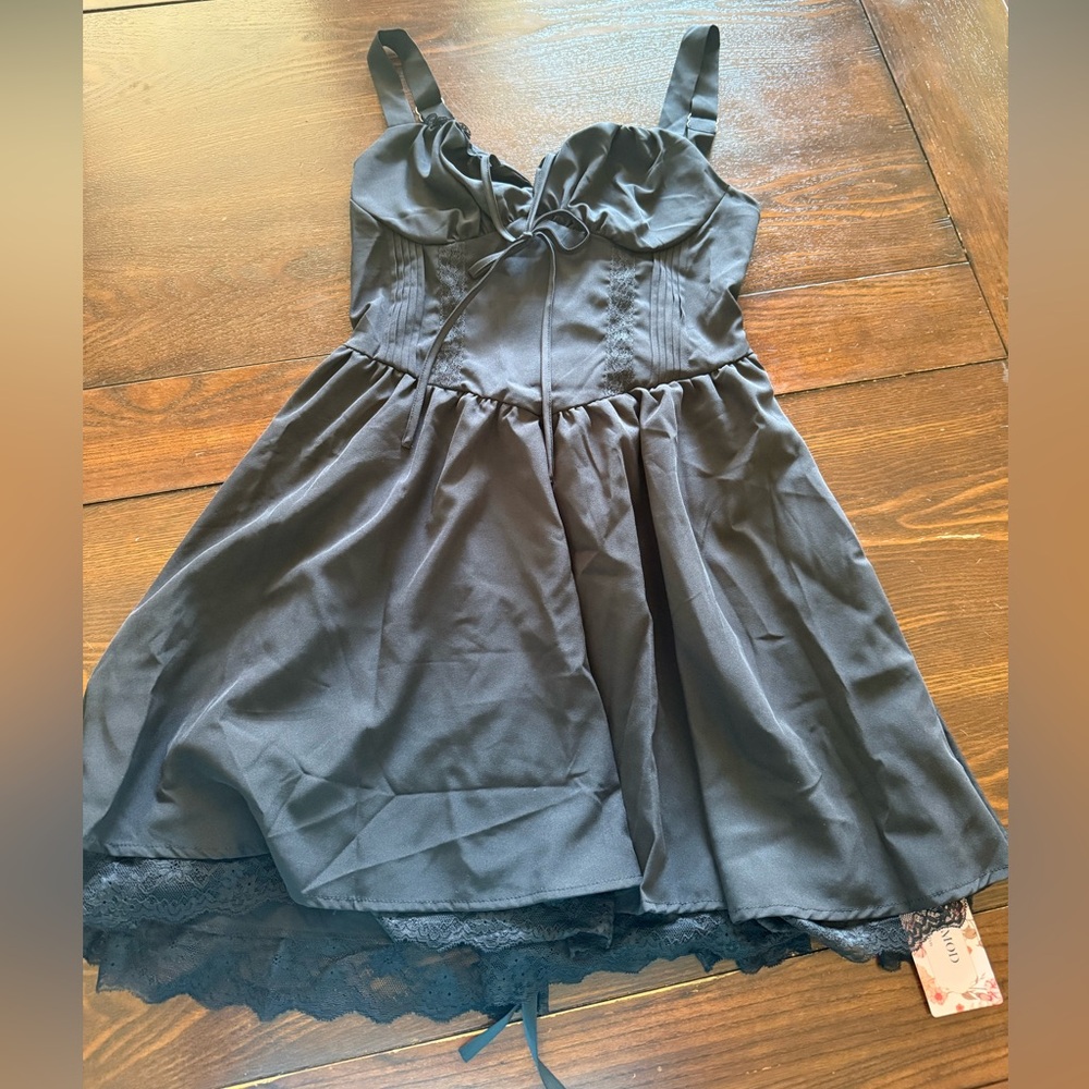 SHEIN little Black Dress. Lace underlay. Corset back Women’s Size S